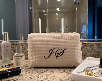 Beige Cosmetic Bag - Custom Cosmetic Bag - Waffle Travel Cosmetic Bag - Custom Toiletry Bag