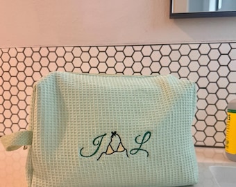 Light Green Cosmetic Bag - Custom Cosmetic Bag - Waffle Travel Cosmetic Bag - Custom Toiletry Bag