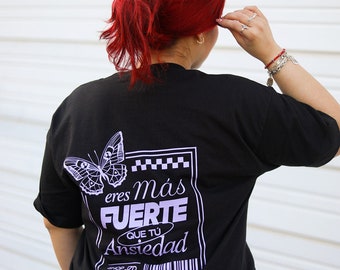 Mariposa Tee (Black/Lilac) - Ansiedad Shirt - Latina Owned Brand - Latina Shirts - Latina Power - Gifts for Her