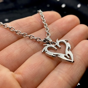Cool heart necklace, stainless steel charm, tarnish resistant chunky rolo chain, goth punk edgy jewelry