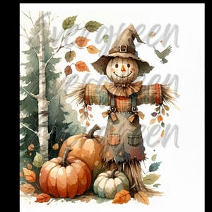 Aquarell Vogelscheuche Herbst Bundle: Kürbis Decoupage, printable Art (Digitaler Download)