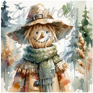 Vogelscheuche Herbst Aquarell Druck Bundle: Bauernhaus Decoupage (Digitaler Download)