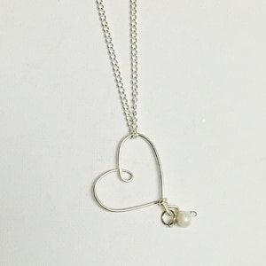Silver Wire Floating Heart Necklace With White Fresh Water Pearl image 5