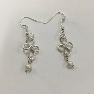 Silver Wire Cross Earrings With Fresh Water Pearls image 3
