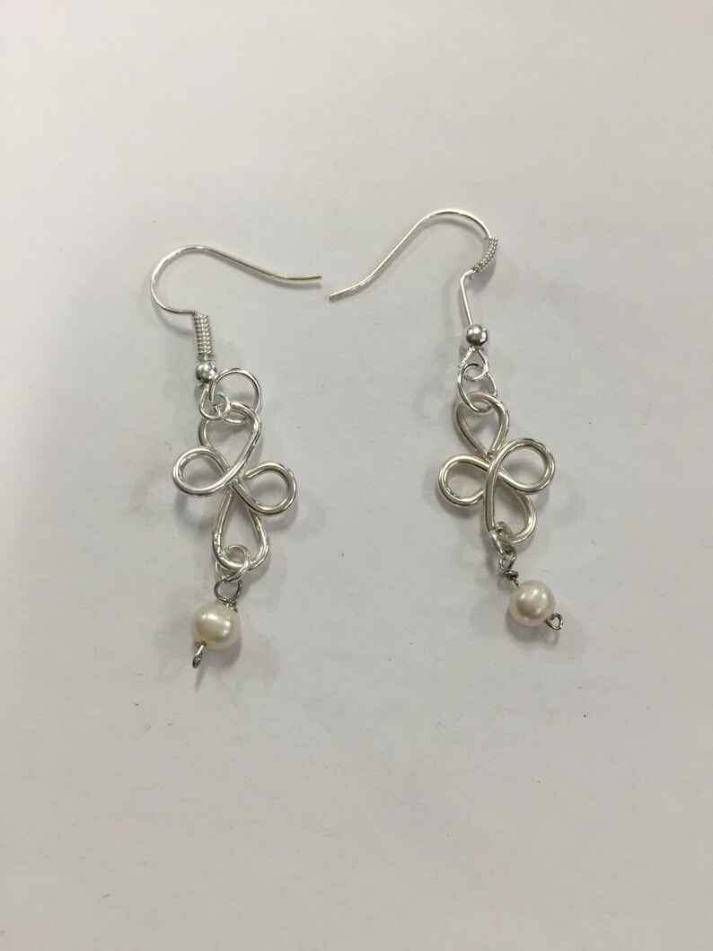 Silver Wire Cross Earrings With Fresh Water Pearls image 3