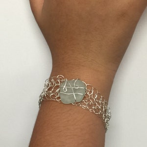 Hawaii Aqua Sea Glas Silber Wire Crochet Armband Bild 5