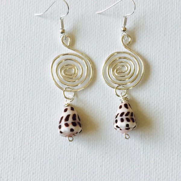 Hawaii Hebrew Cone Shell Silver Or Gold Spiral Wire Earrings