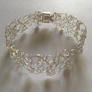 Fresh Water Pearl & Crystal Crochet Wire Bracelet