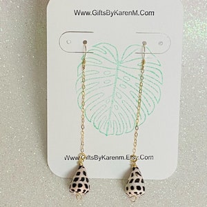 Hawaii Hebrew Cone Shell Gold Filled Dangling Chain Earrings