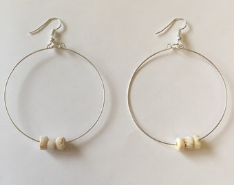 Hawaii Puka Shell Silver Wire Hoop Earrings