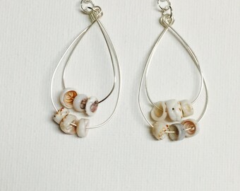 Sea Shell Silver Double Hoop Earrings