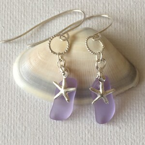 Hawaii Sea Glass Lavendar Sterling Silver Wire Wrapped Silver Starfish Charm Earrings image 4