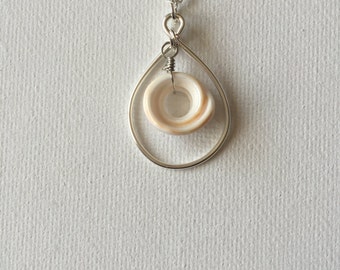 Puka Shell Silver Wire Frame Necklace