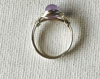 Lavender Sea Glass Wire Wrapped Ring