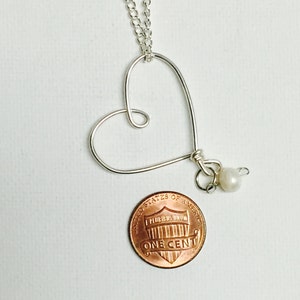 Silver Wire Floating Heart Necklace With White Fresh Water Pearl image 4