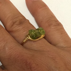 Peridot Triple Chip Gold Wire Wrapped Ring image 5