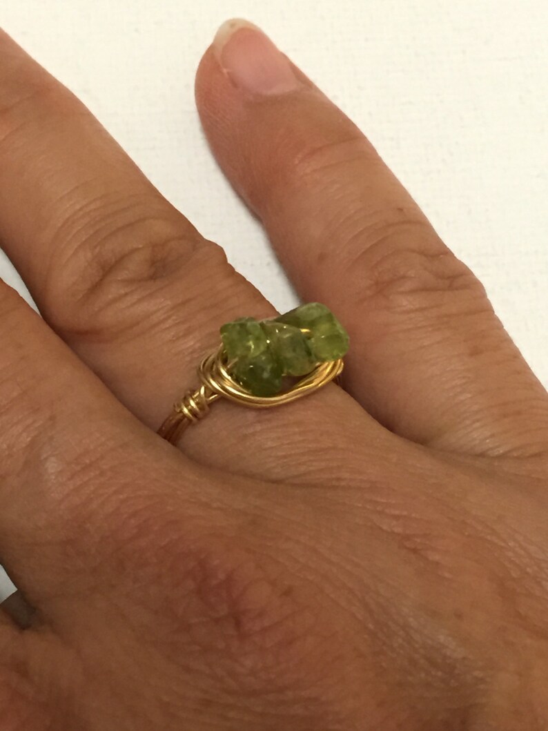 Peridot Triple Chip Gold Wire Wrapped Ring image 5