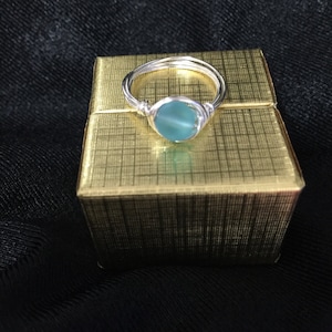 Blue Sea Glass Wire Wrapped Ring image 2