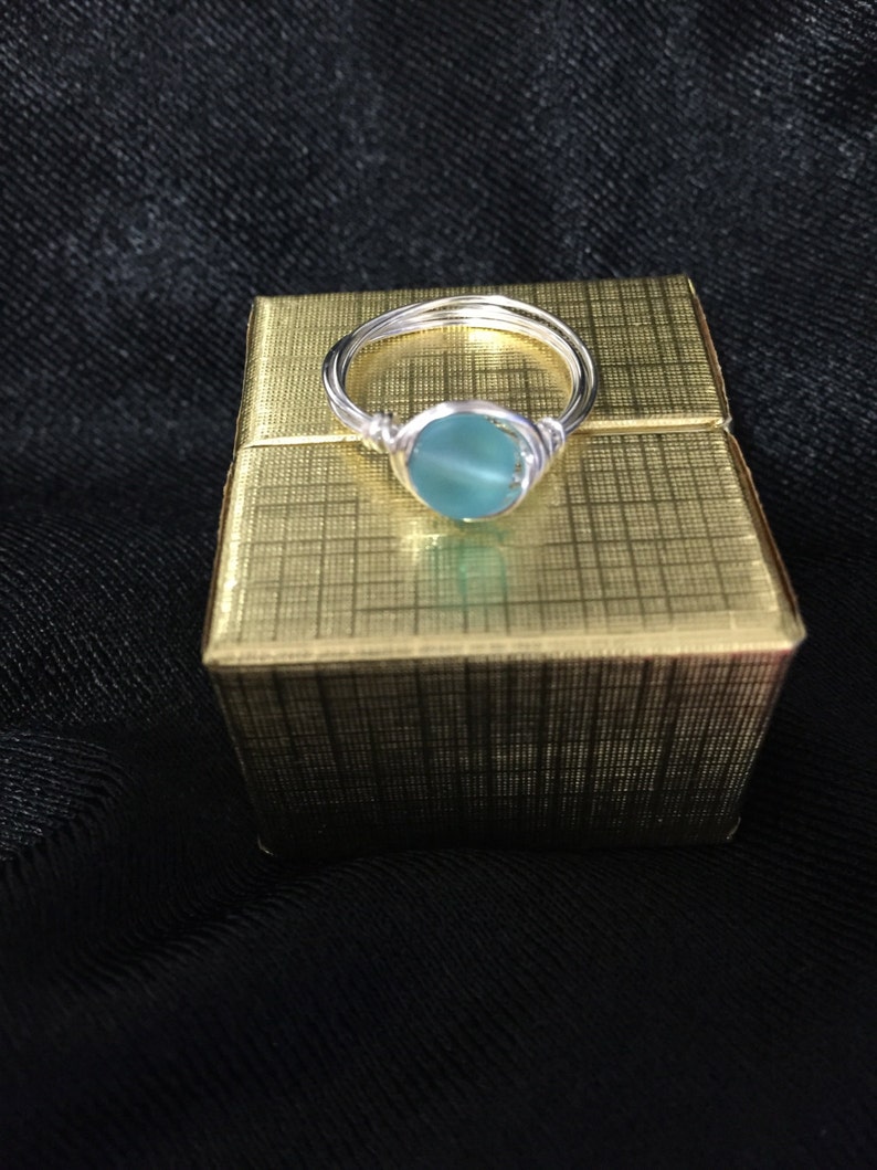 Blue Sea Glass Wire Wrapped Ring image 2