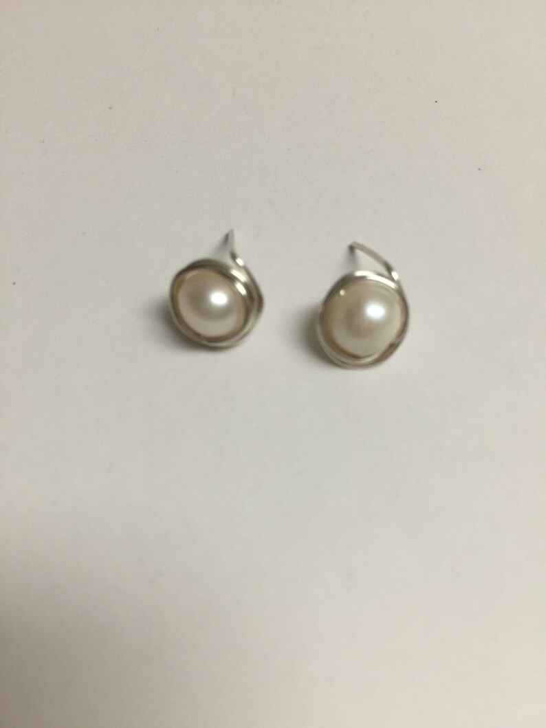 White Freshwater Pearl Wire Earring Studs