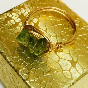 Peridot Triple Chip Gold Wire Wrapped Ring image 4