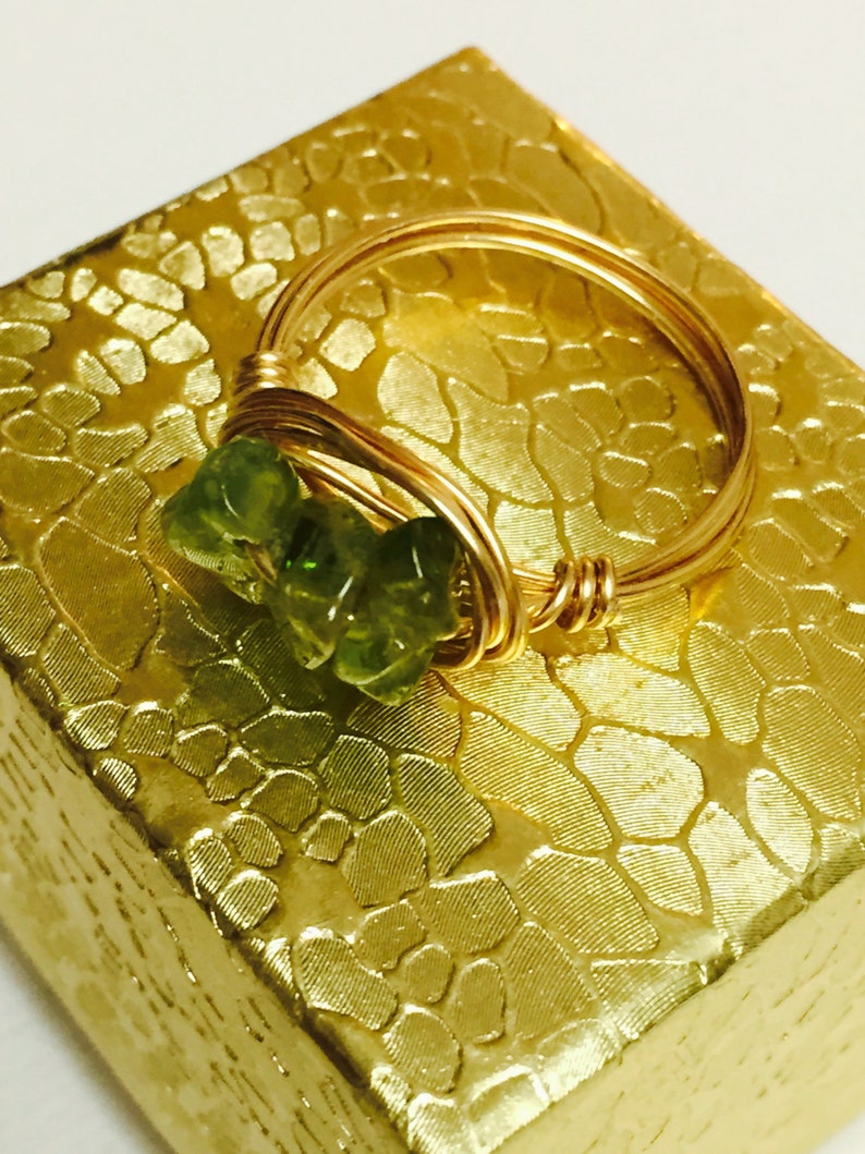 Peridot Triple Chip Gold Wire Wrapped Ring image 4