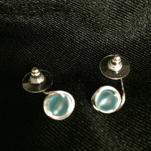 Blue Sea Glass Wire Wrapped Stud Earrings image 2