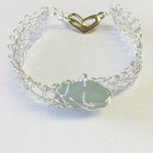 Hawaii Aqua Sea Glas Silber Wire Crochet Armband Bild 2