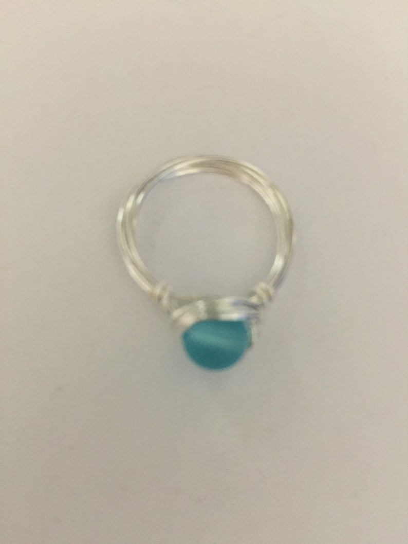 Blue Sea Glass Wire Wrapped Ring image 4