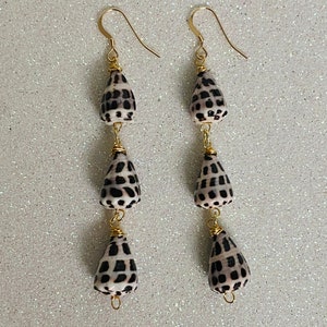Hawaii Triple Hebrew Cone Shell Gold Filled Dangling Earrings