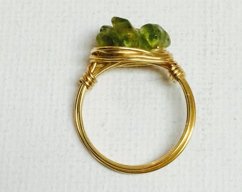 Peridot Triple Chip Gold Wire Wrapped Ring