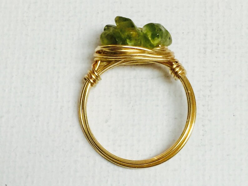 Peridot Triple Chip Gold Wire Wrapped Ring image 1