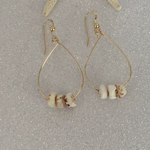 Hawaii Heishi Shell Gold Filled Teardrop Hoop Earrings