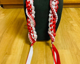 Hawaii Special Occasion Two Color 7/8" Ribbon With Two Color 3/8” Wrap Around Lei Open Style 50 Inches Length Graduation Lei