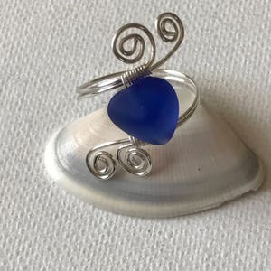 Blue Sea Glass Silver Spiral Wire Ring image 2