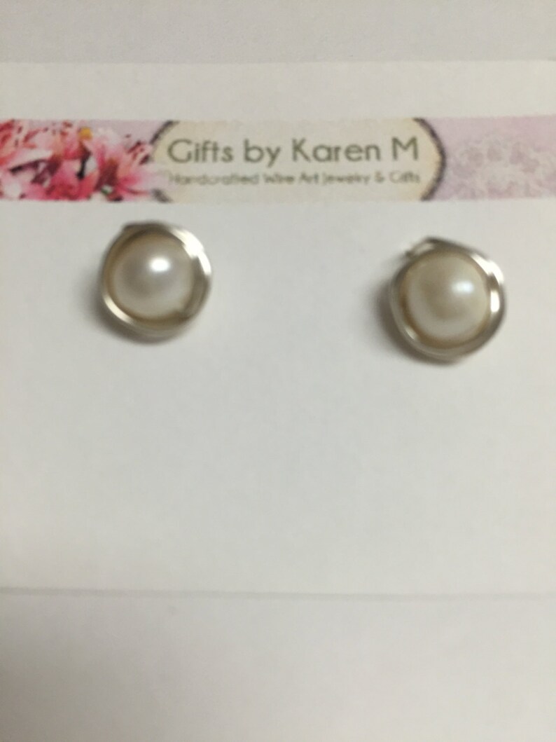 White Freshwater Pearl Wire Earring Studs
