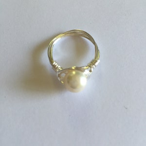 White Fresh Water Pearl Solitaire Wire Wrapped Ring