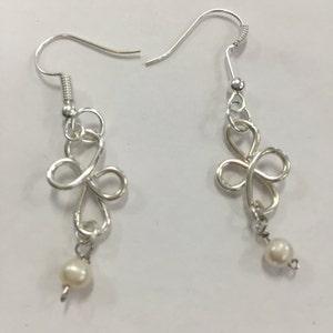 Silver Wire Cross Earrings With Fresh Water Pearls image 1