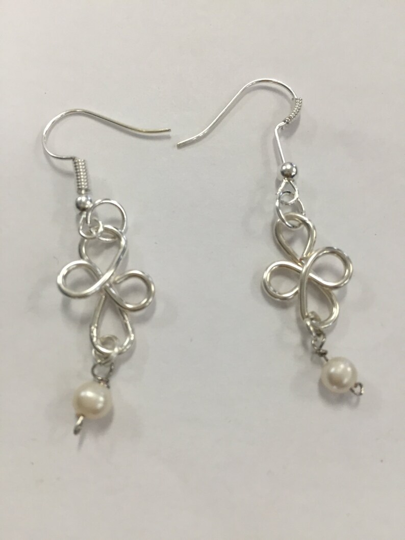 Silver Wire Cross Earrings With Fresh Water Pearls image 1