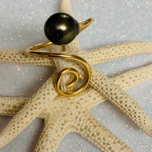 Hawaii Tahitian Pearl Gold Filled Or Sterling Silver Adjustable Wire Ring