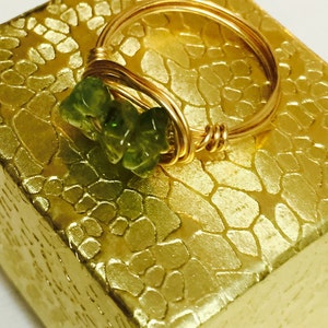 Peridot Triple Chip Gold Wire Wrapped Ring image 3