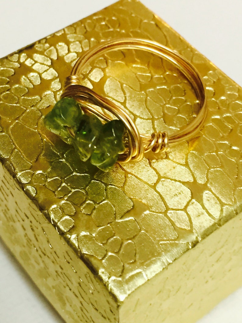 Peridot Triple Chip Gold Wire Wrapped Ring image 3