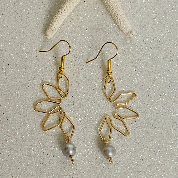 Hawaii Gold Naupaka Half Tiare Flower Dangling Earrings