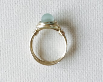 Sea Foam Sea Glass Silver Or Gold Wire Wrapped Ring