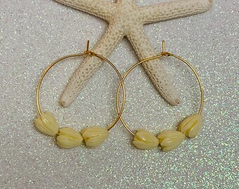 Hawaii Triple Pikake Gold Hoop Earrings