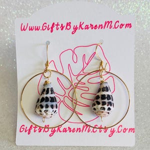 Hawaii Hebrew Cone Shell 2 Inch Gold Wire Hoop Earrings
