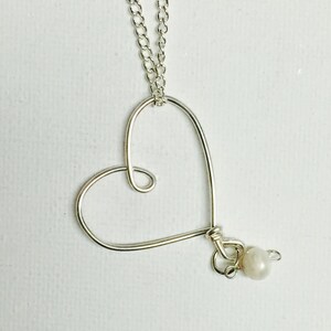 Silver Wire Floating Heart Necklace With White Fresh Water Pearl image 3
