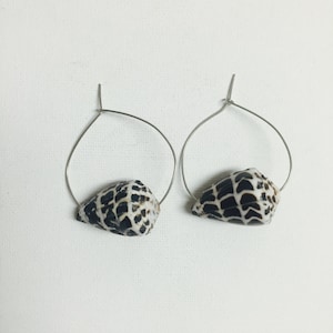 Hawaii Hebrew Cone Shell 2 Inch Sterling Silver Wire Hoop Earrings