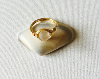 White Sea Glass Gold Or Silver Wire Wrapped Ring