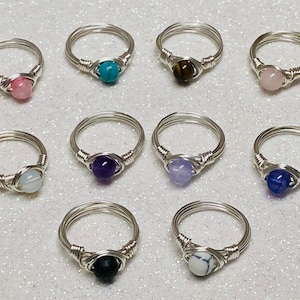 Hawaii 6mm Gemstone Crystal Silver Wire Wrapped Ring